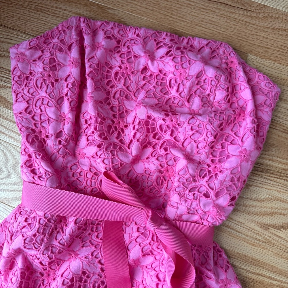Lilly Pulitzer Pink Floral Lace Strapless Midi Dress - Picture 3 of 8